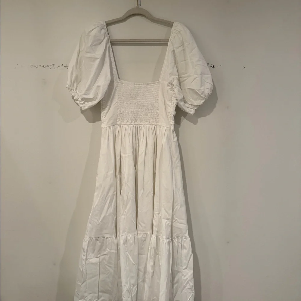 Abercrombie & Fitch White Square-Neck Midi Dress with Puff Sleeves - Picture 7 of 9